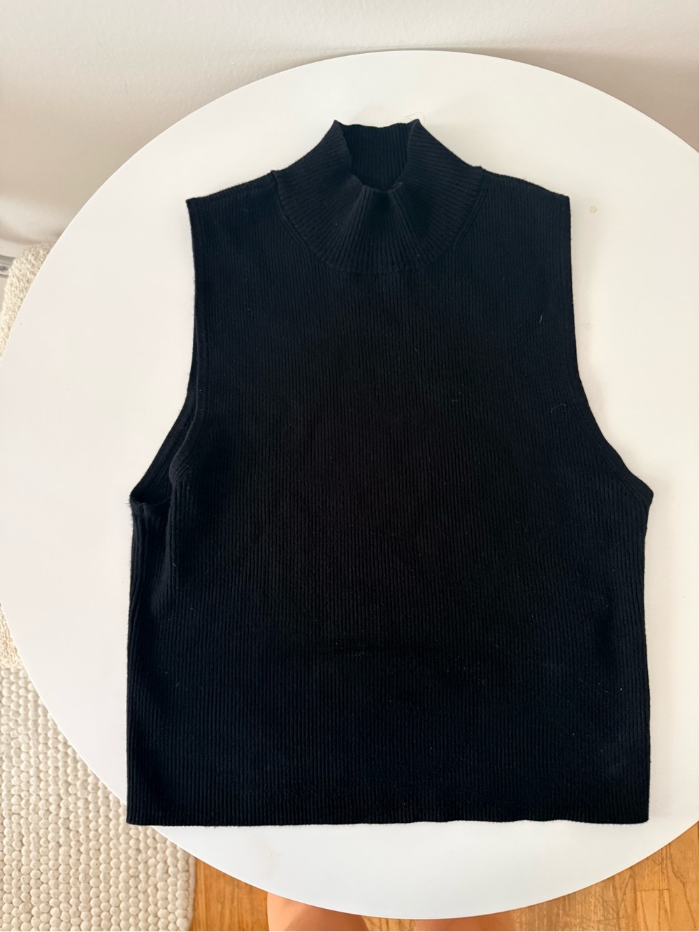 Sleeveless Black Ribbed Mock Neck Tank